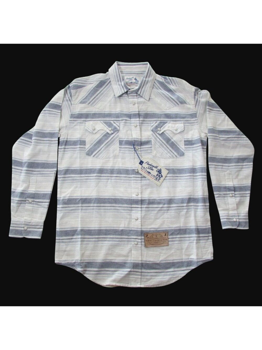 Panhandle Slim Men's MD Long Sleeve Serape Stripe Snap Western Shirt Indigo/Whit